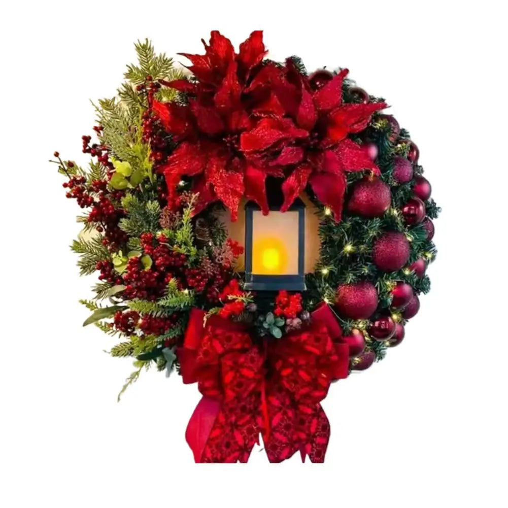40cm Red Wreath With Lamp