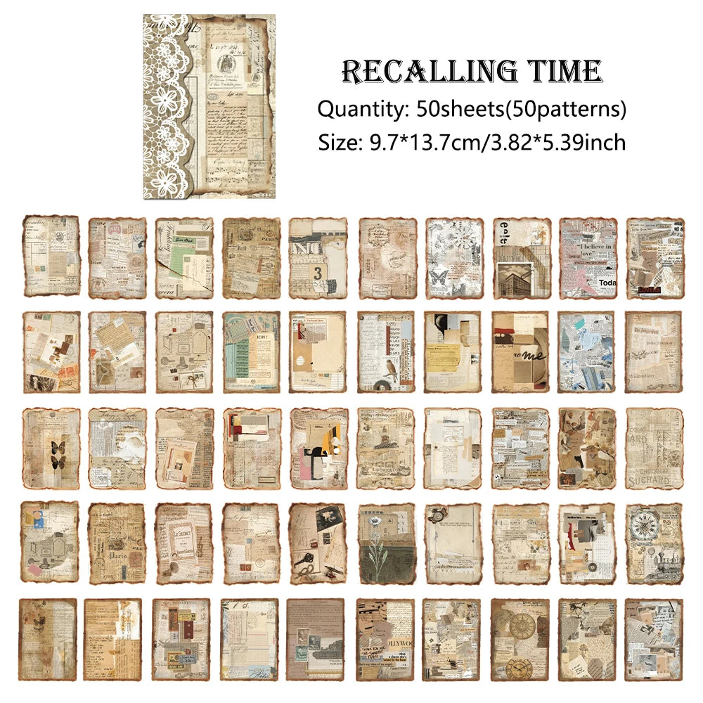 50 sheets Vintage Non-sticky Scrapbook Paper