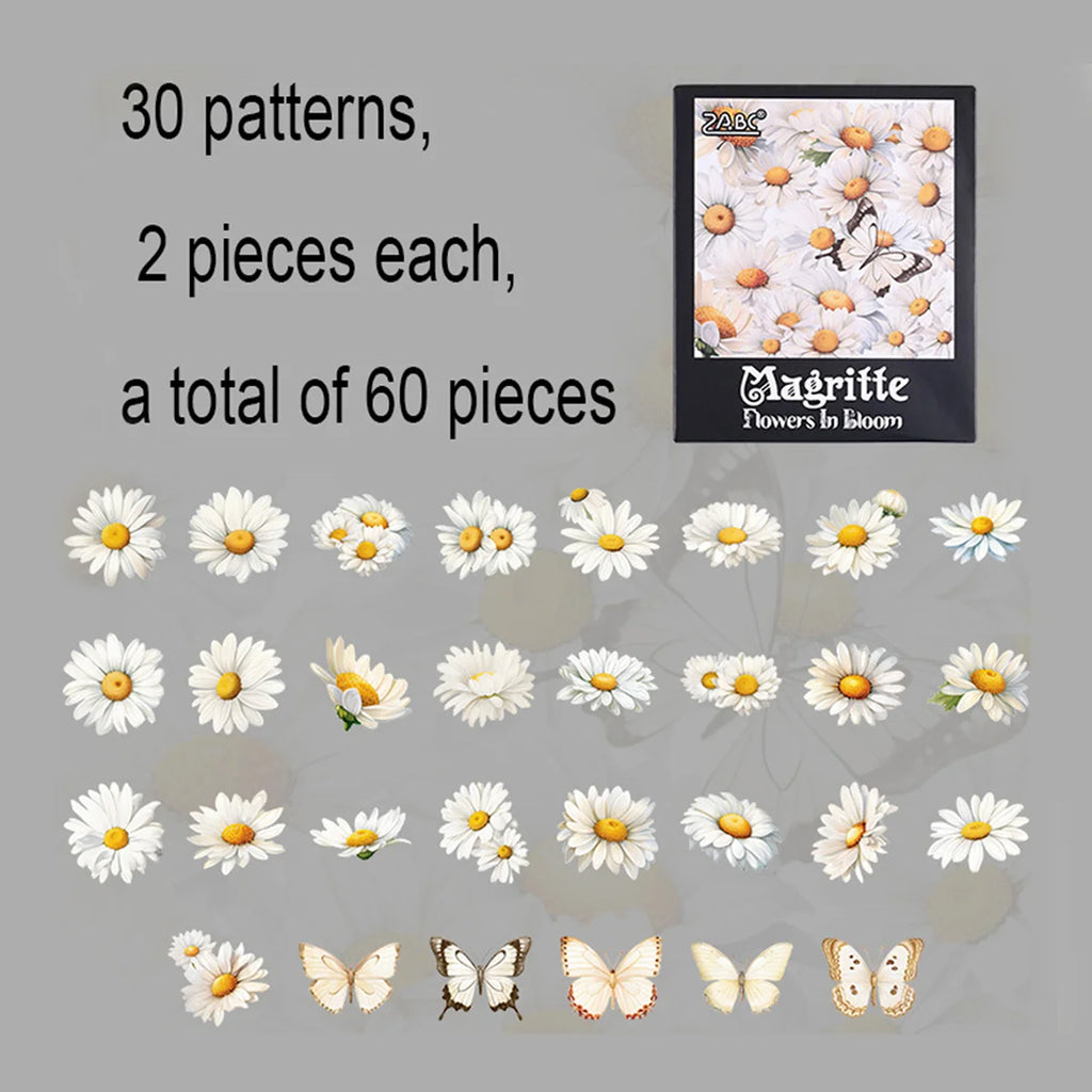 60 Pieces Plant Flower Pattern PET Stickers