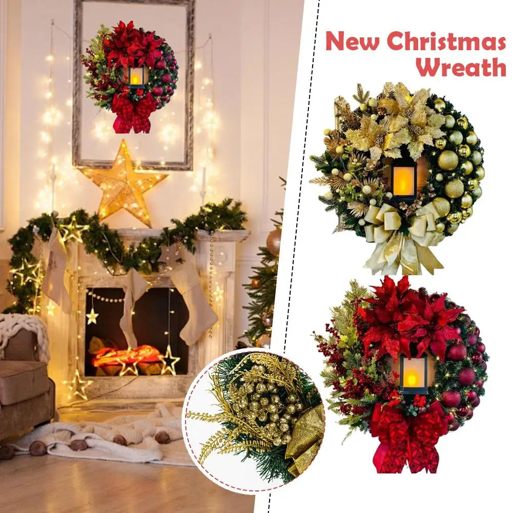 40cm Red Wreath With Lamp