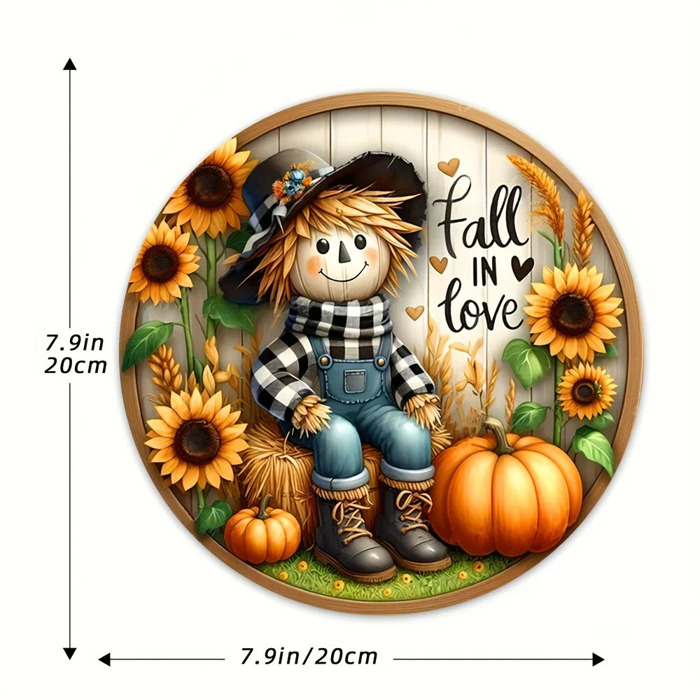 Charming Scarecrow and Fall Harvest Wood Sign - 7.9"X7.9"