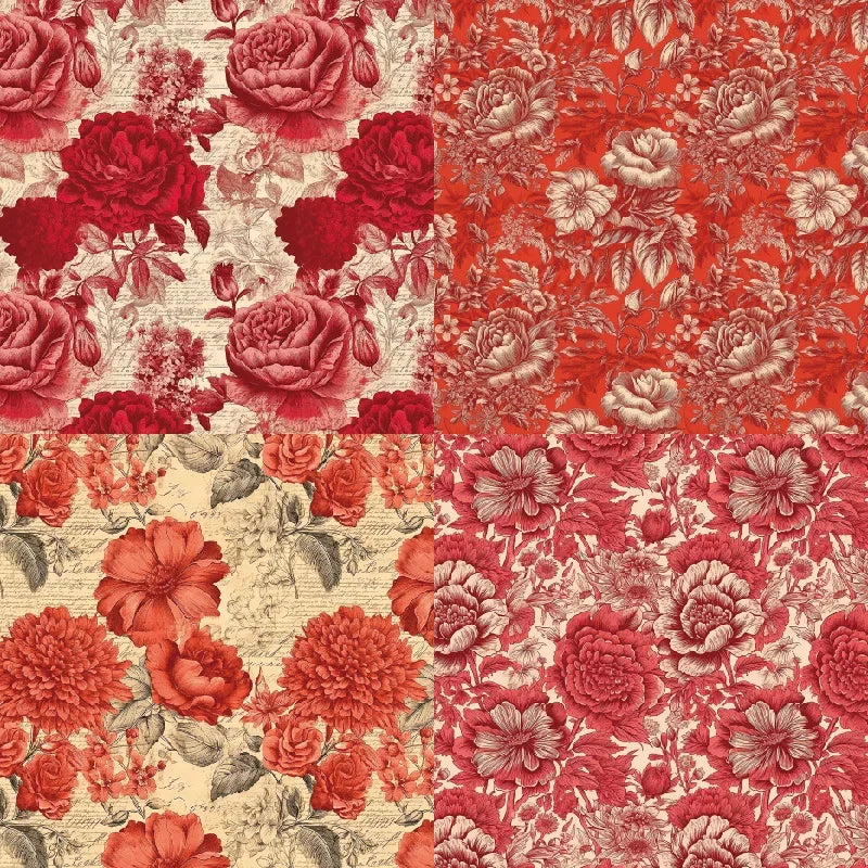 24 sheets 6"X6" Red Style Floral Scrapbook paper