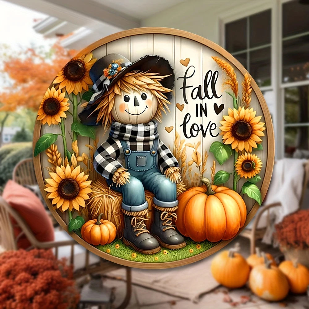 Charming Scarecrow and Fall Harvest Wood Sign - 7.9"X7.9"