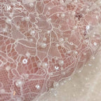 White Beads Sequins Lace Fabric