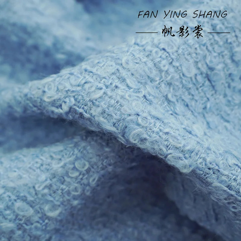 Sky Blue Circle Wool Tweed Fabric