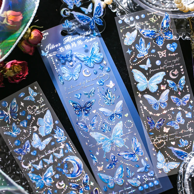 3 pcs laser Butterfly PET Stickers Decorative Scrapbooking