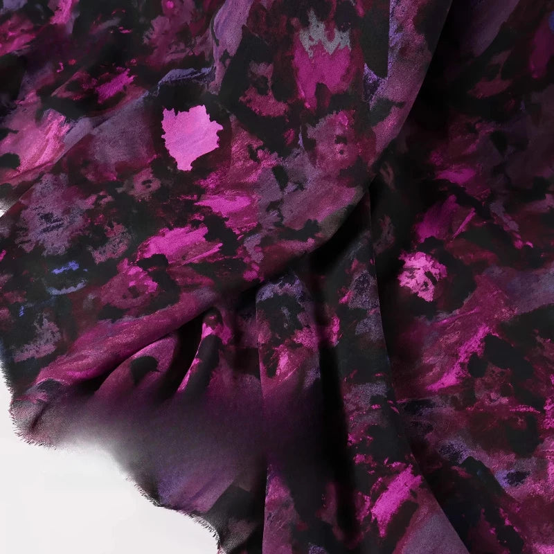 Black Purple Tie Dye Cotton Georgette Chiffon