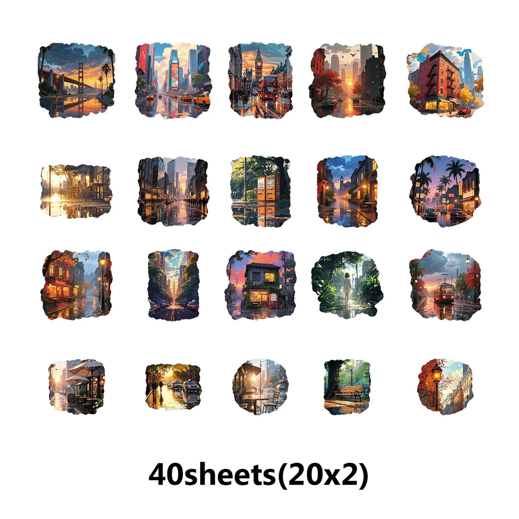 40pcs of PVC Pattern Stickers for Street Scenes After Rain and Sunshine
