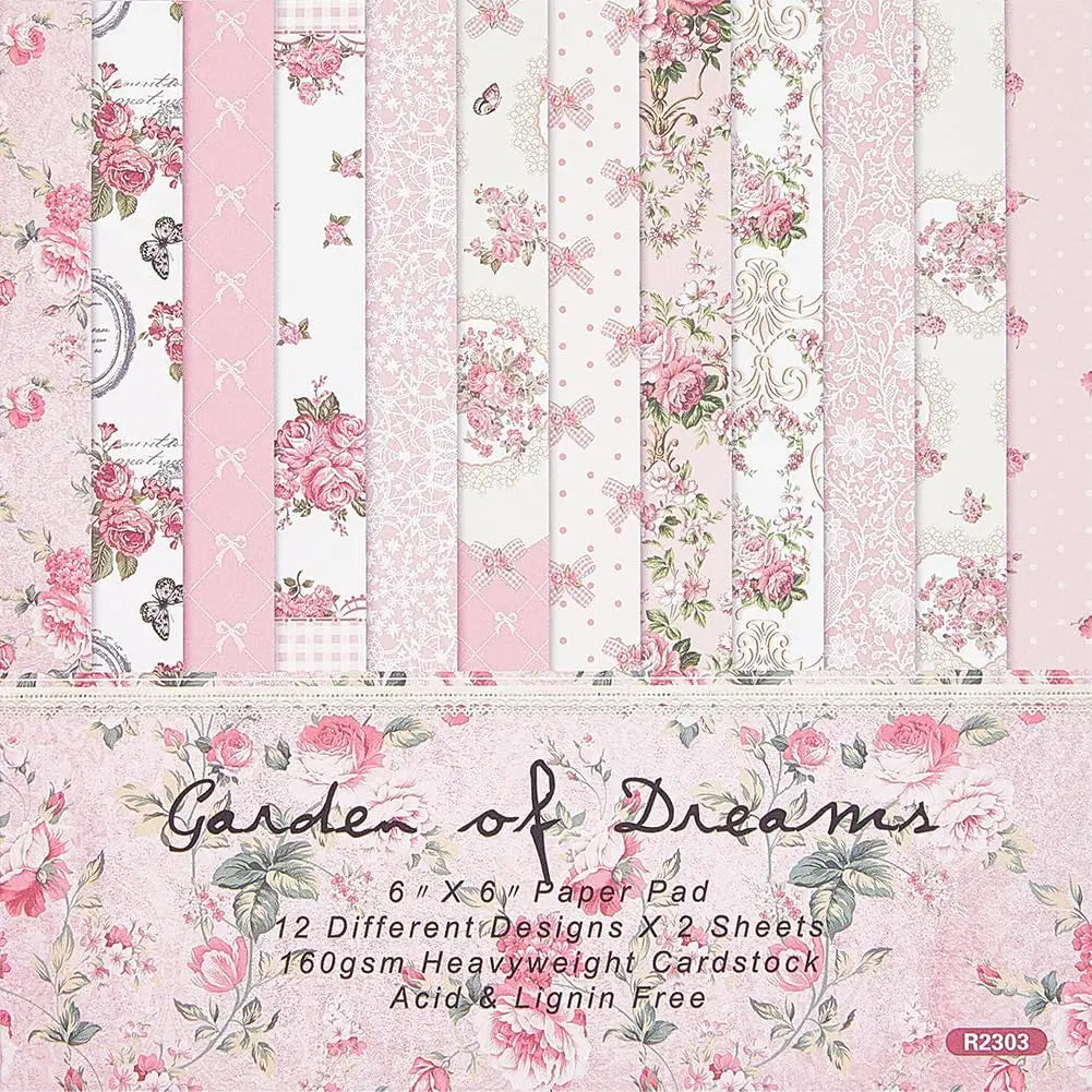 24Pcs Origami Paper Pink Florals Scrapbook Paper Pad 6"×6” Single-Sided
