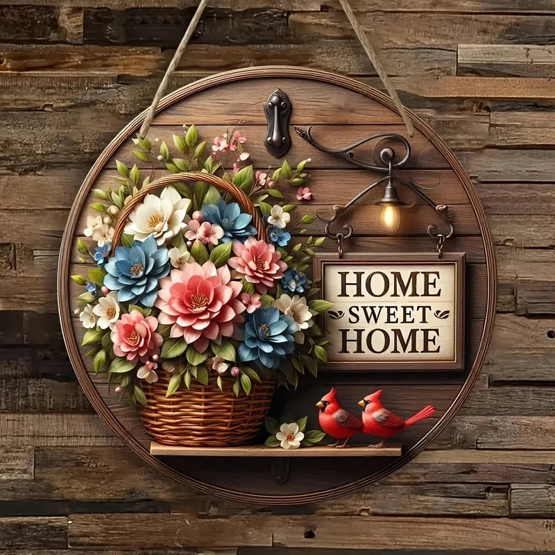 Spring Floral Wreath Wooden round