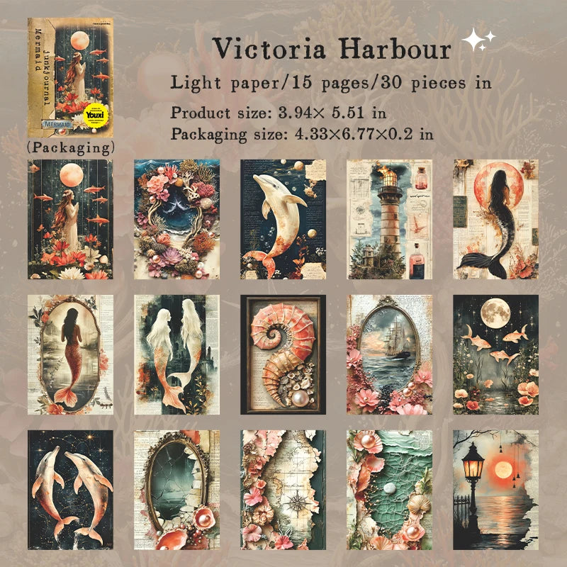 30Pcs Mermaid Series Scrapbooking Paper