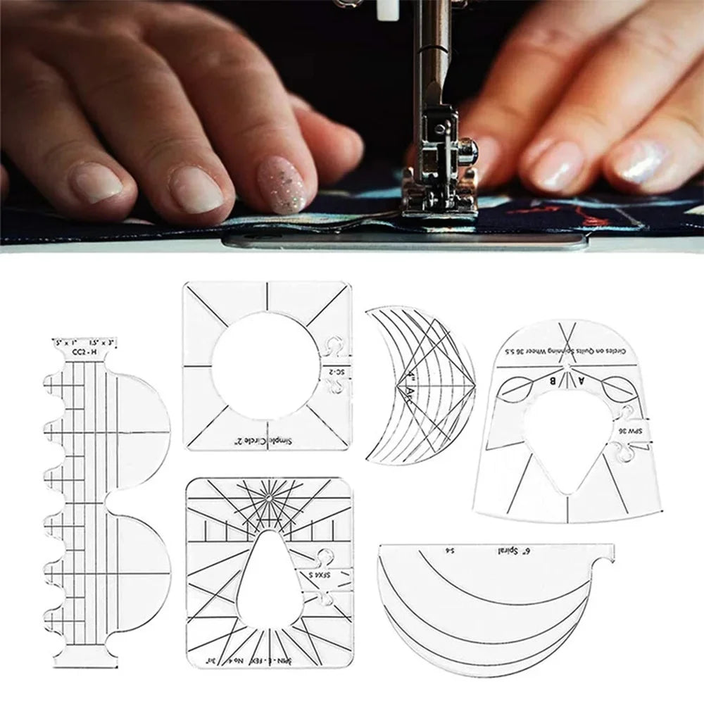 6pcs/set Quilting Ruler Free Motion Template Patchwork Ruler