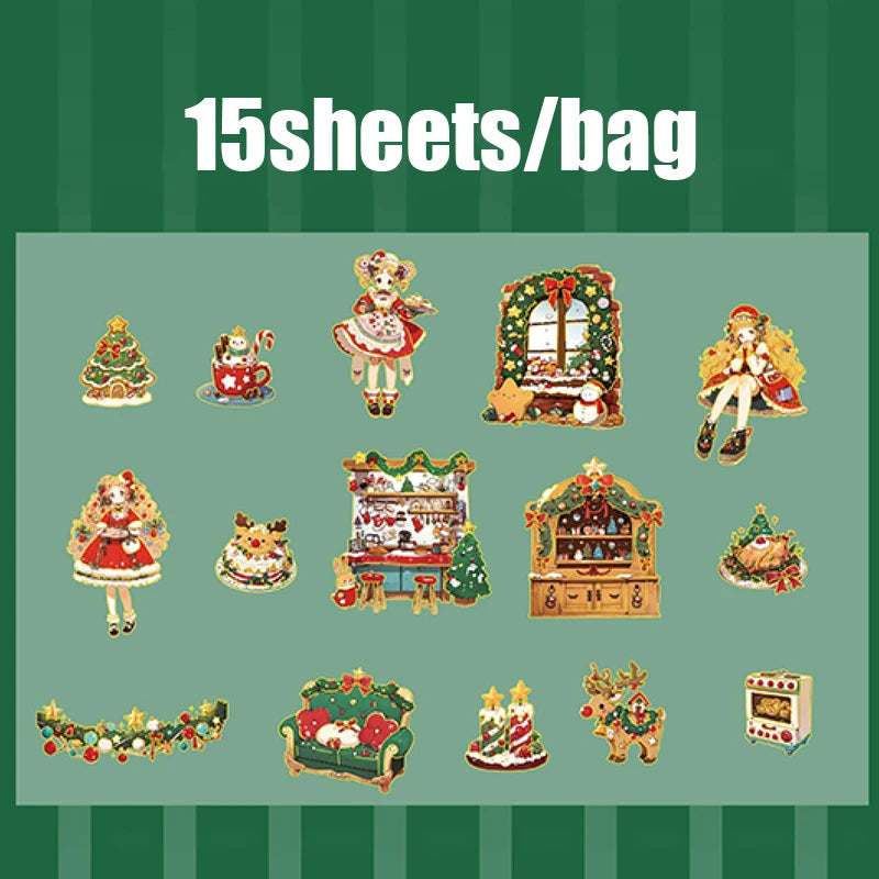 Mr. Paper 15pcs/bag Cute Christmas Series Large Sticker Pack
