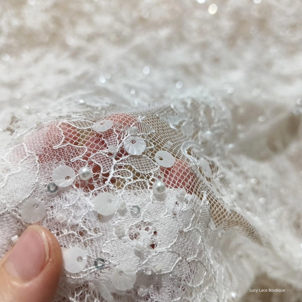 145CM Wide Beaded Lace Fabric