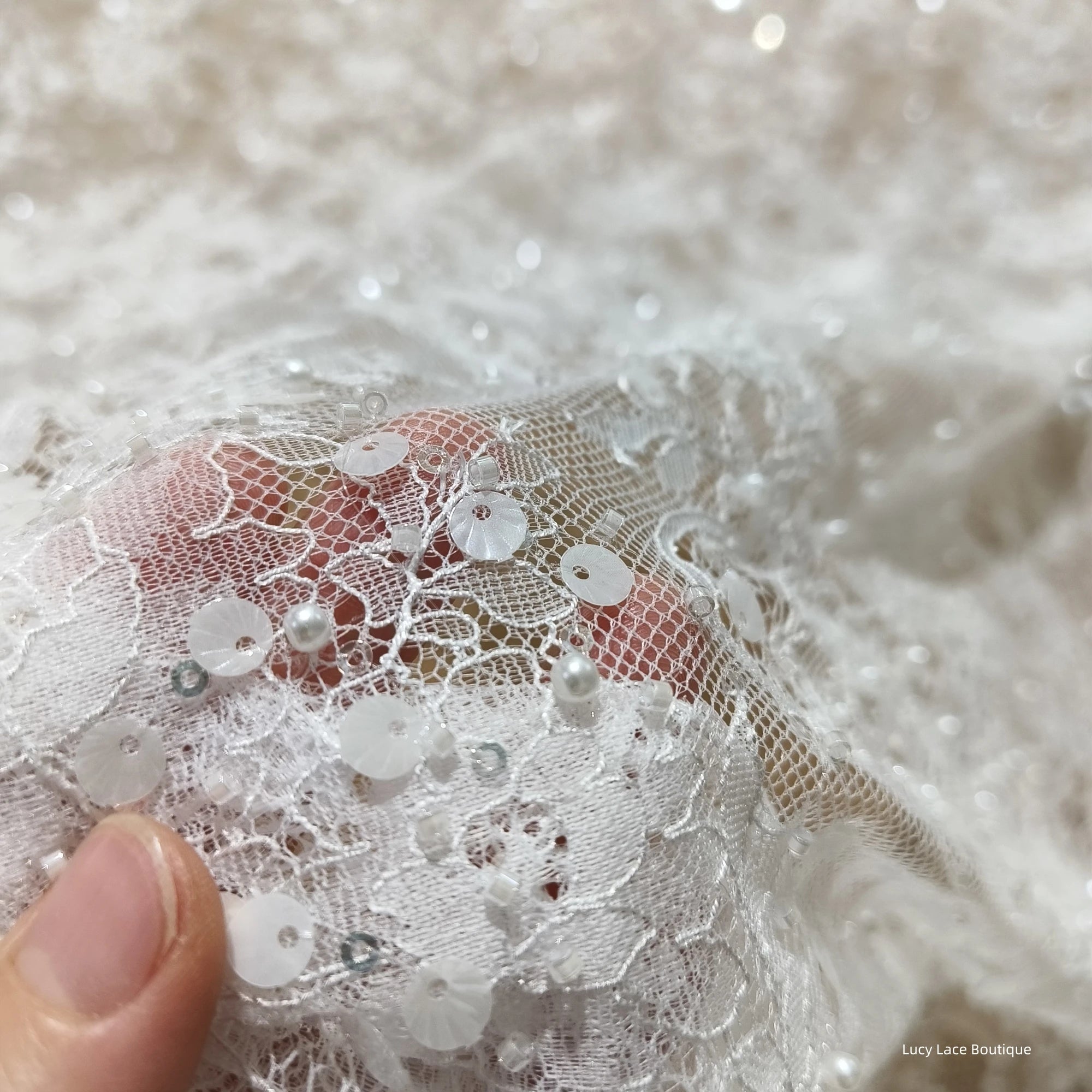145CM Wide Beaded Lace Fabric
