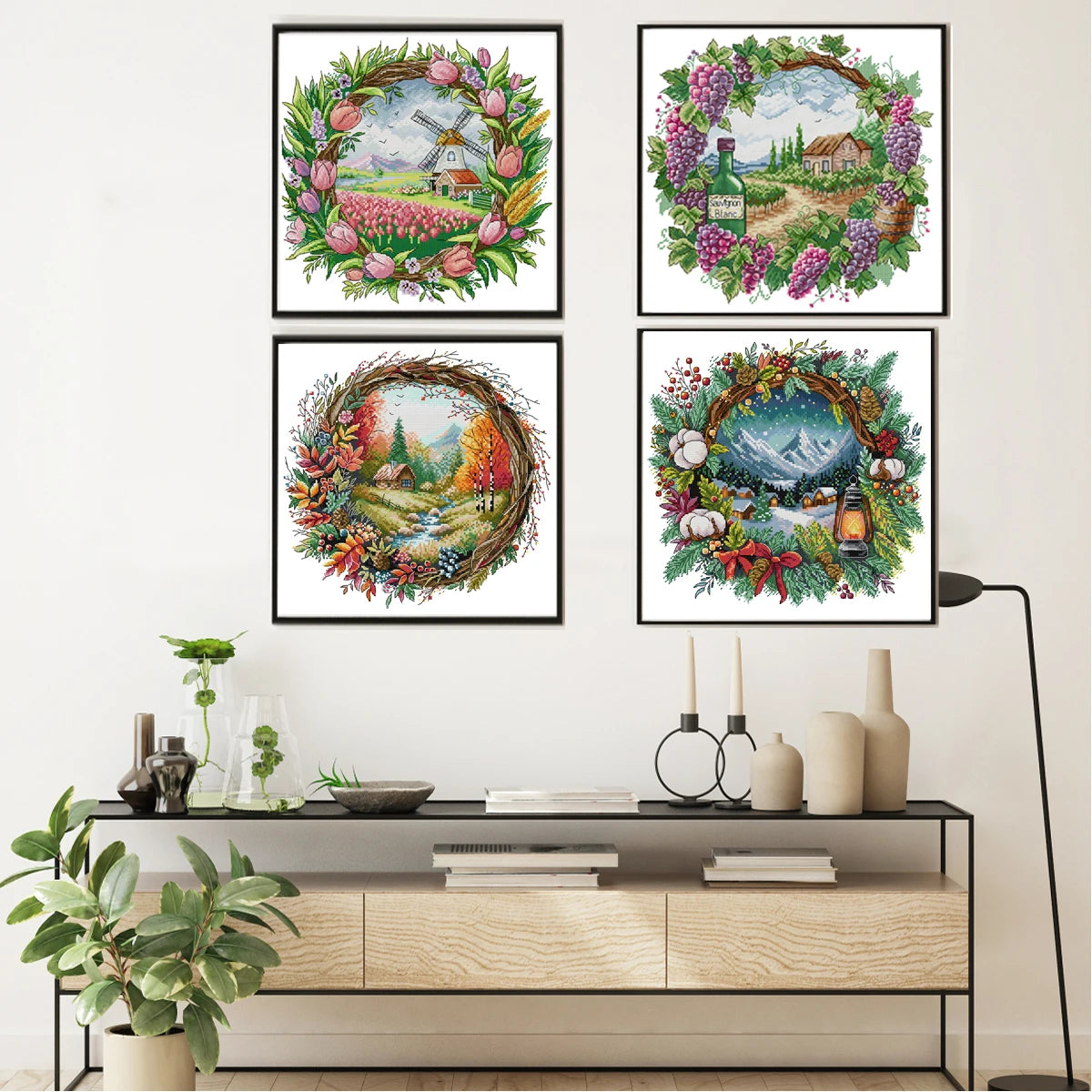 The Four Seasons Scenery Series in The Wreath Cross Stitch Kit