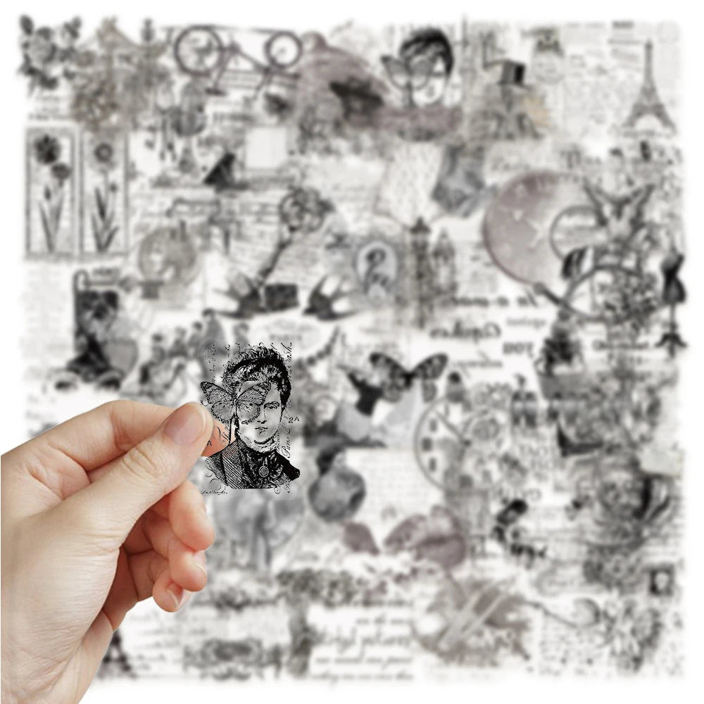 10/30/50pcs Vintage Pet Transparent Black White Art Stickers