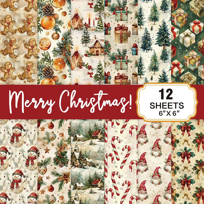 12 Sheets Christmas Scrapbook Paper Pad
