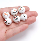10pcs Christmas Snowman Pattern Round Balls Wood Spacer Beads