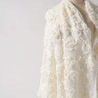 Beige Color Velvet 3D Rose Embossed Embroidered Fabric