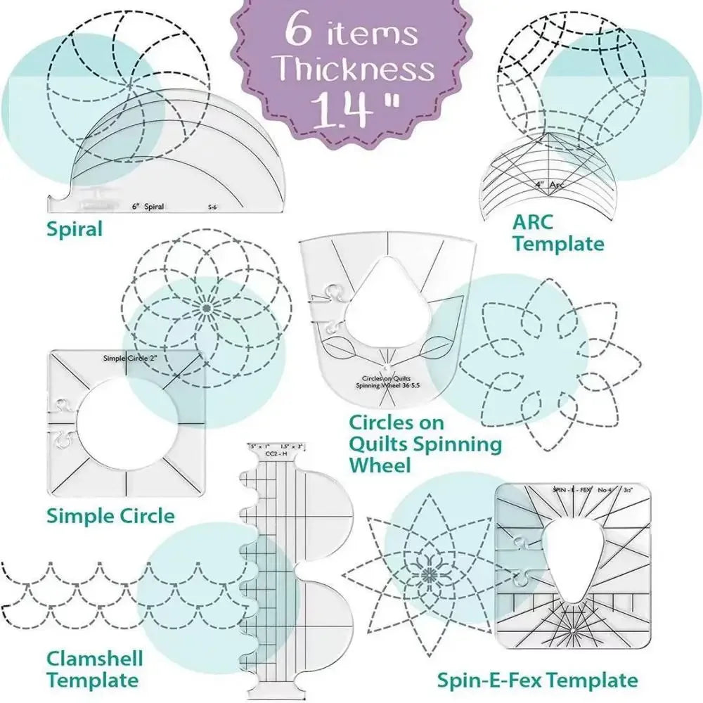 6pcs/set Quilting Ruler Free Motion Template Patchwork Ruler