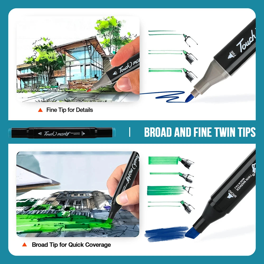 Dual Tip Artist Alcohol Markers Set with Carrying Case