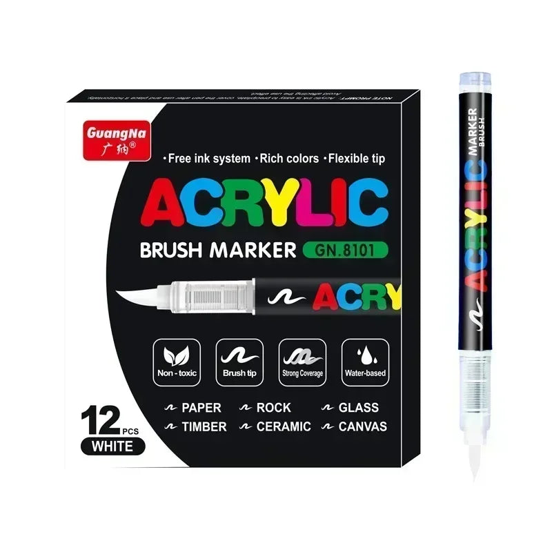 360/12 Colors Acrylic Paint Pens Markers Brush Tip