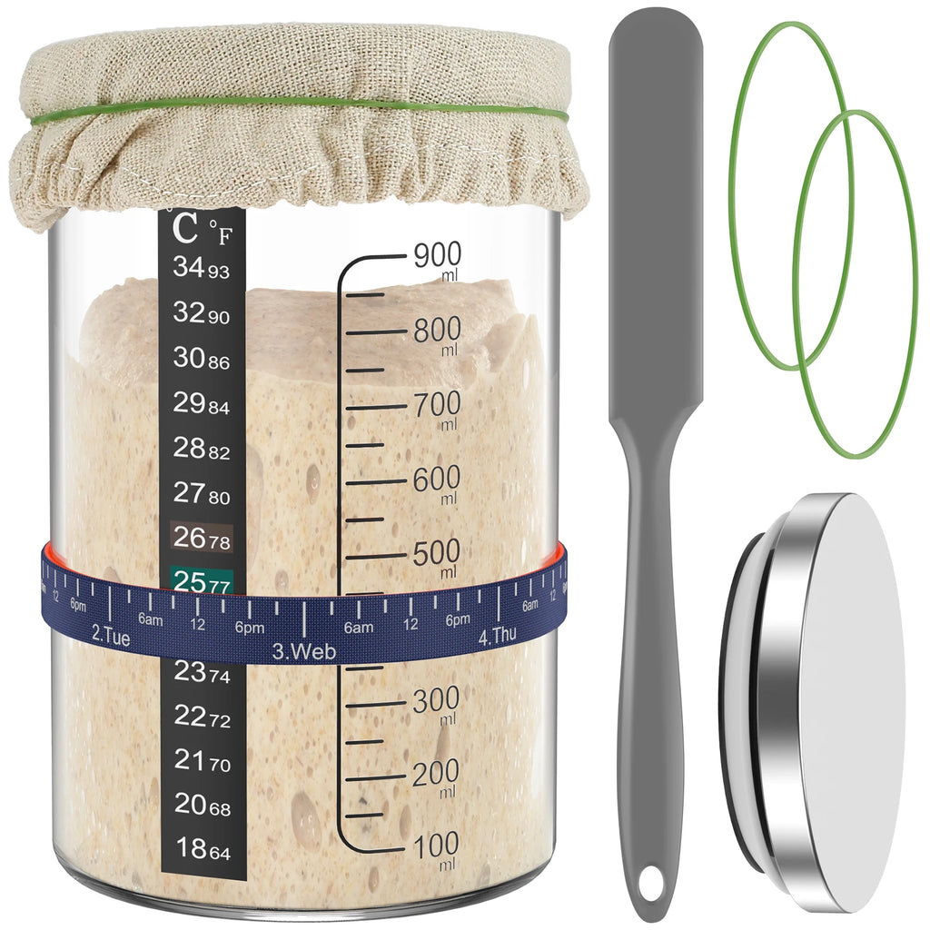 Sourdough Starter Jar Kit 900ml Clear Glass Kitchen Tools