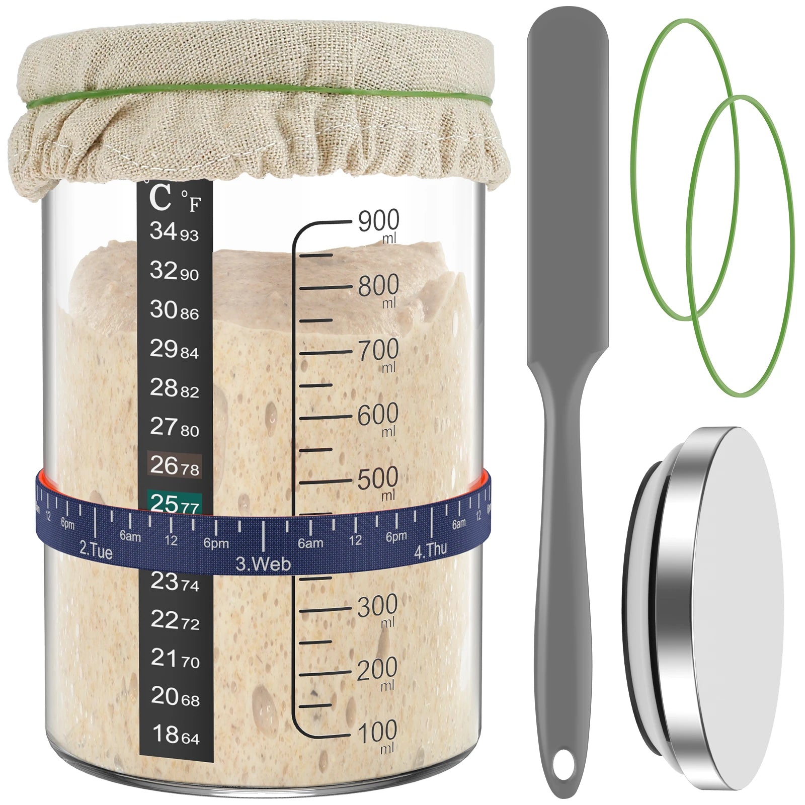 Sourdough Starter Jar Kit 900ml Clear Glass Kitchen Tools