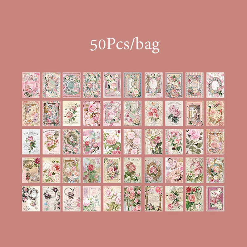 50 Sheets/book, plant and Flower Themed Material Paper