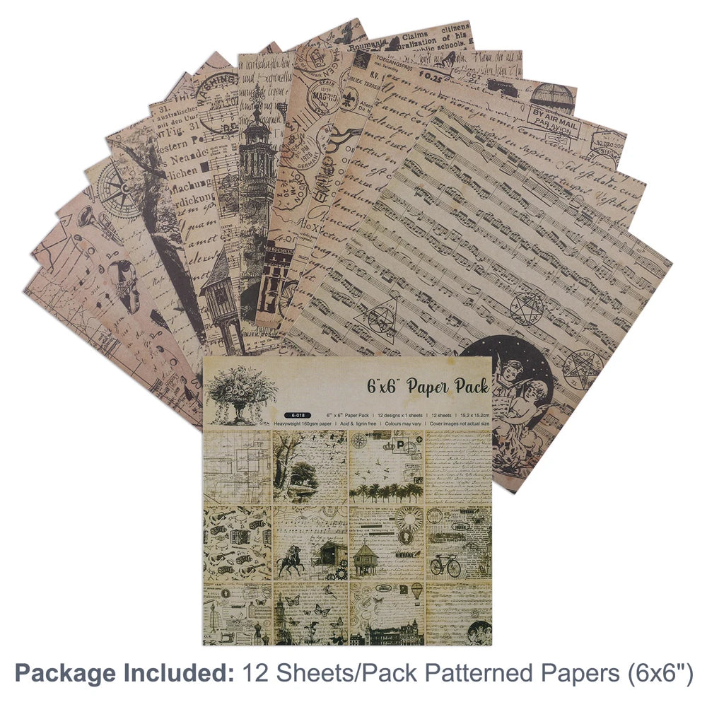 12 Sheets Vintage Background Printed Scrapbooking Paper Pads