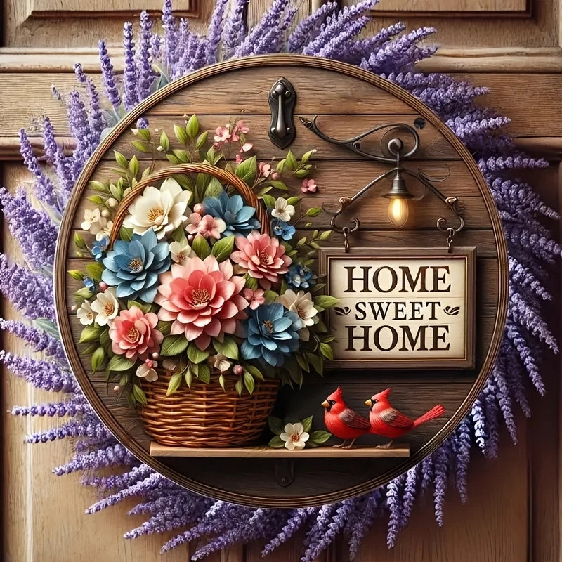 Spring Floral Wreath Wooden round