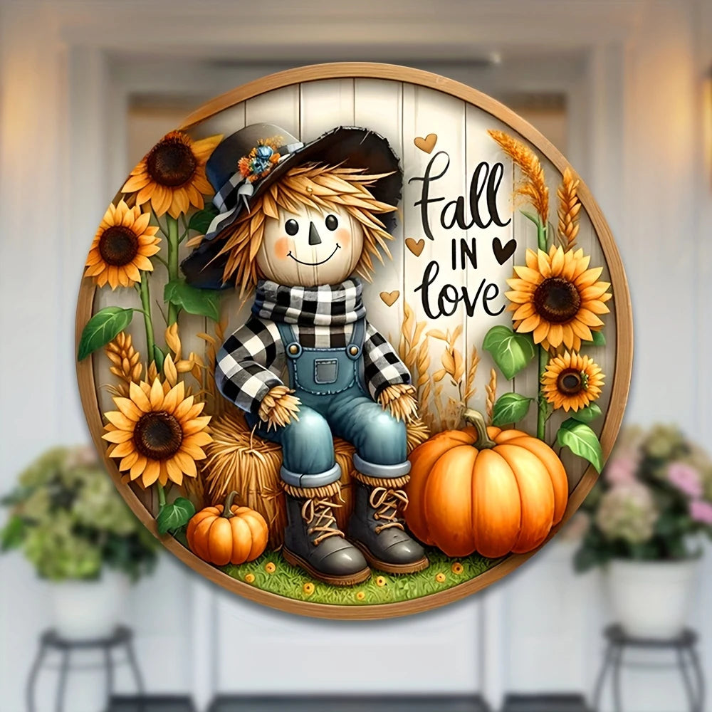 Charming Scarecrow and Fall Harvest Wood Sign - 7.9"X7.9"