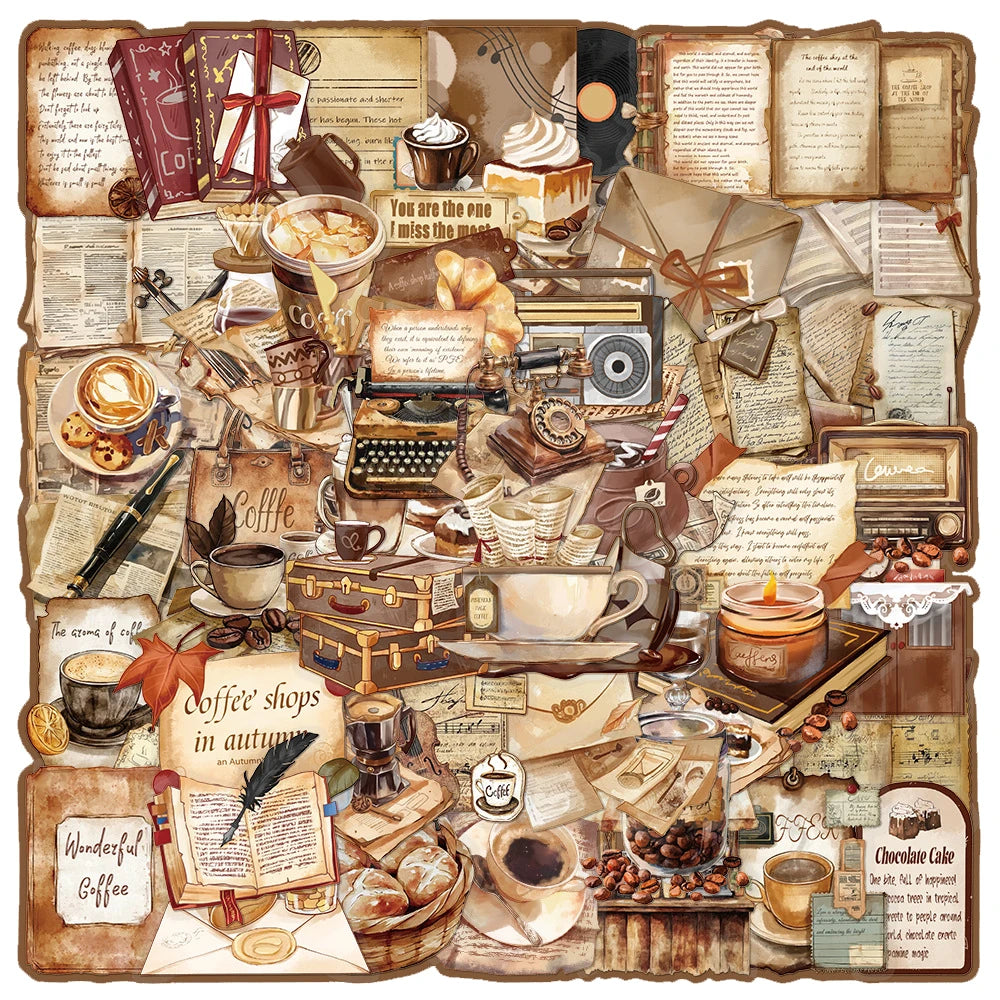 50pcs Vintage Coffee Letter Theme Scrapbooking