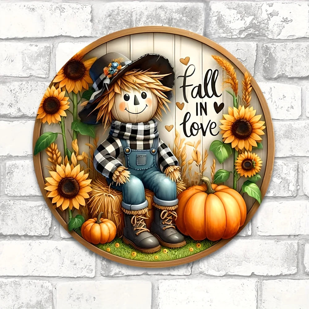 Charming Scarecrow and Fall Harvest Wood Sign - 7.9"X7.9"