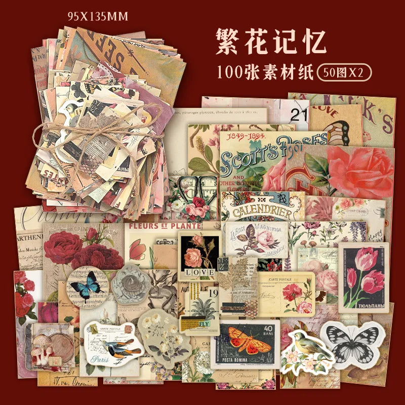 100 sheet Creative Scrapbook Vintage Materials Paper Combo Kit