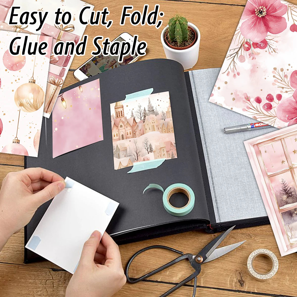 12pc Vintage Pink Christmas Scrapbook Paper