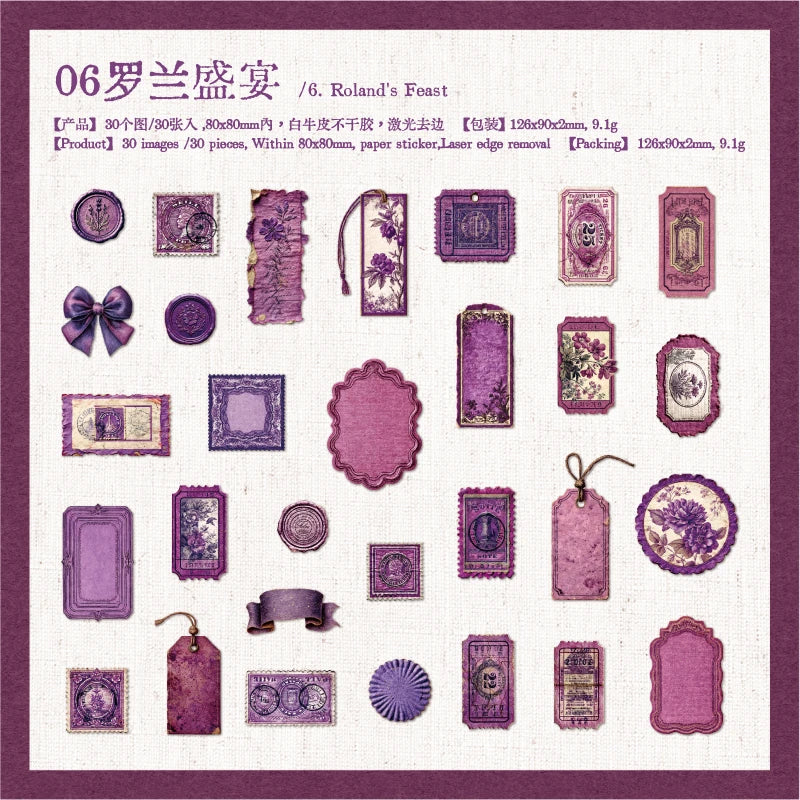 30 pcs/pack Vintage Manor Plants Flowers Stickers