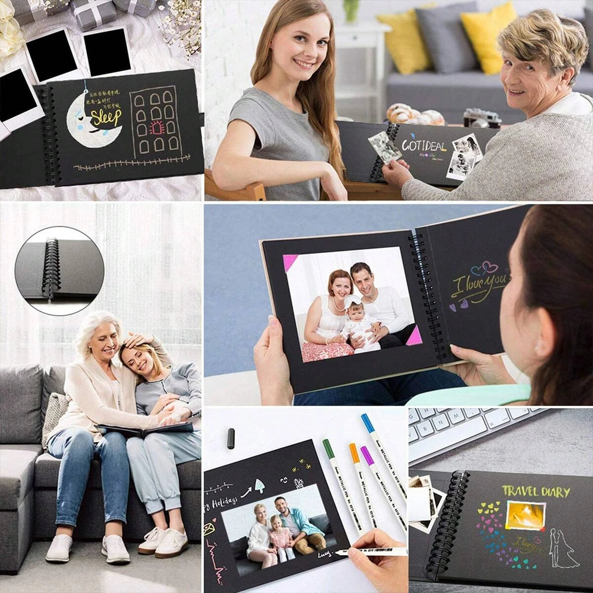 Scrapbook Album Black Pages Memory Books