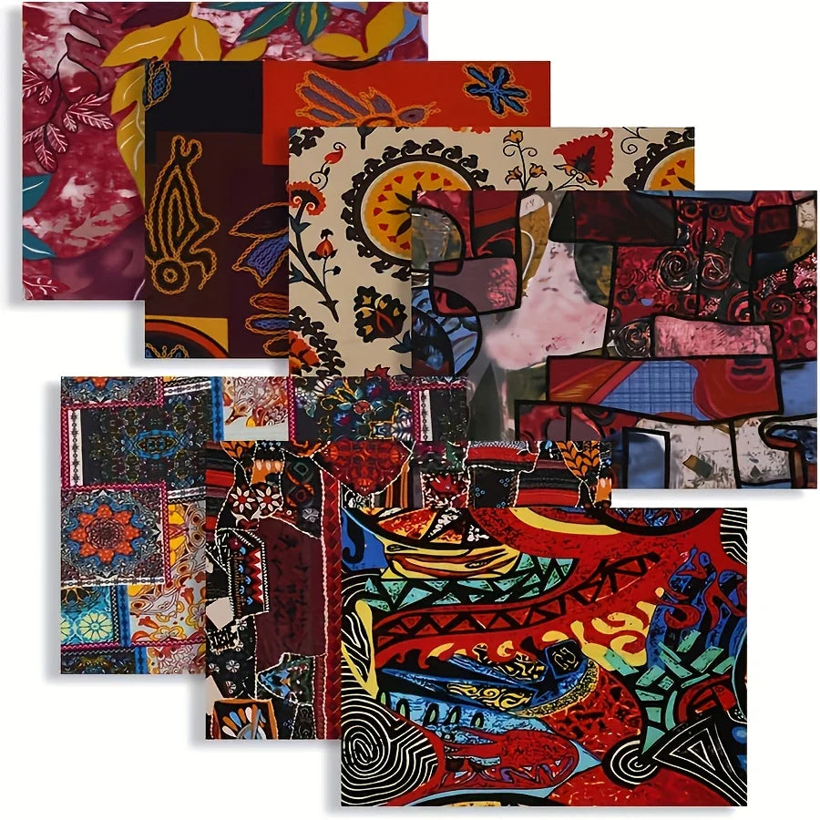 7 PCS Ethnic Linen Fabric,50 x 40cm/ 20 x 16 Inches Vintage Fat Quarters