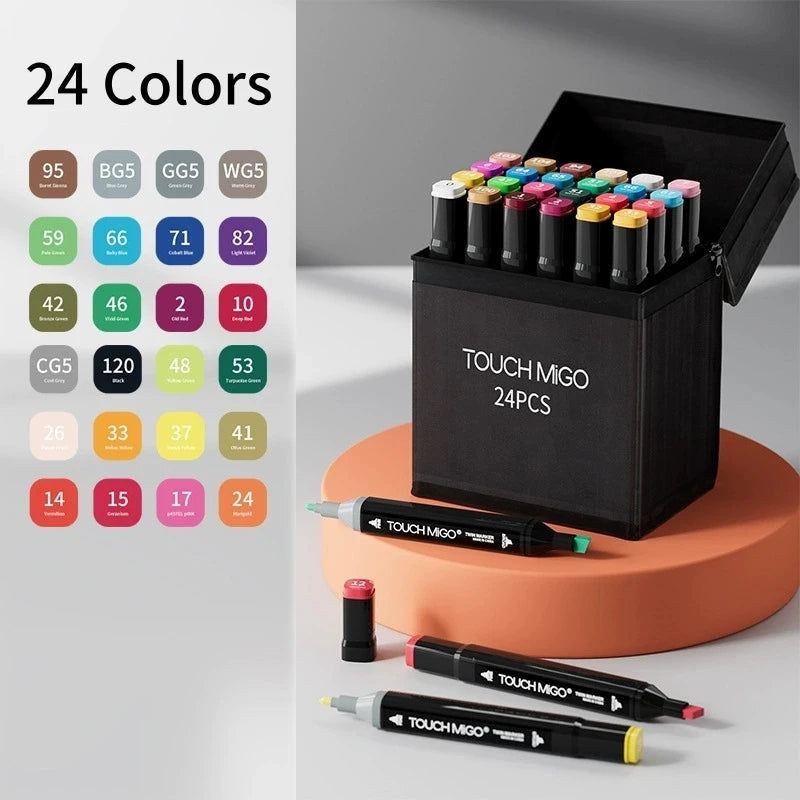 Alcohol Markers Set, 24/36/48/60/80 Color, Dual Tip Chisel & Fine