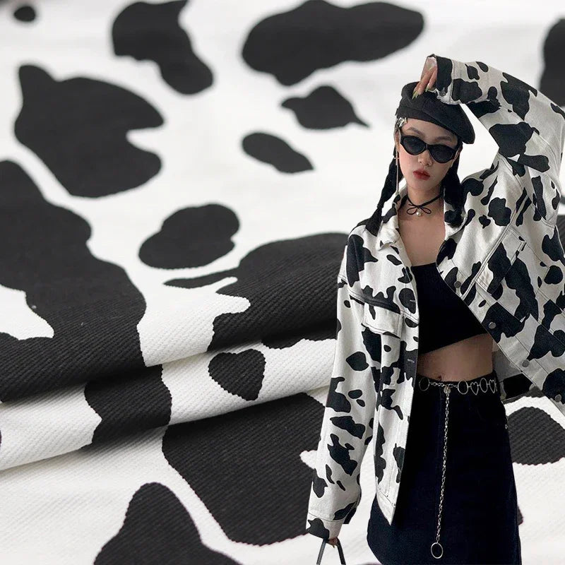 Cotton Twill Jeans Fabric Cow Printed