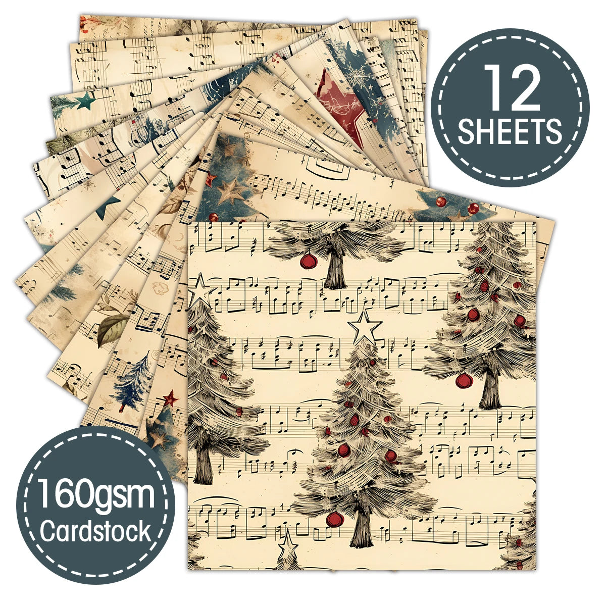 12pcs Vintage Christmas Scrapbook Paper