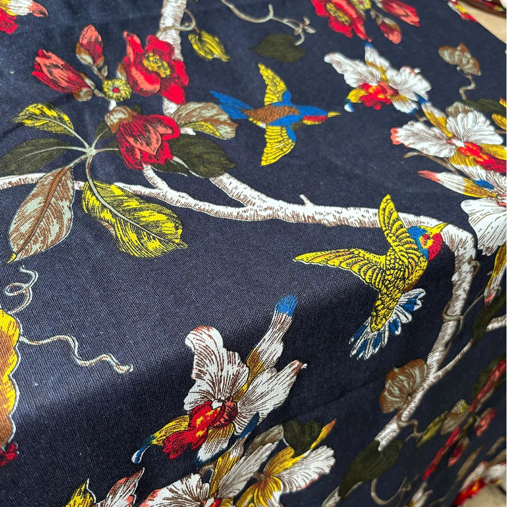 Classic Floral and Bird Linen Cotton Printed Fabric