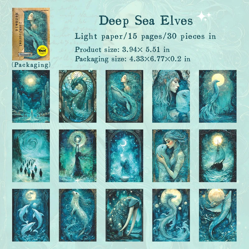 30Pcs Mermaid Series Scrapbooking Paper