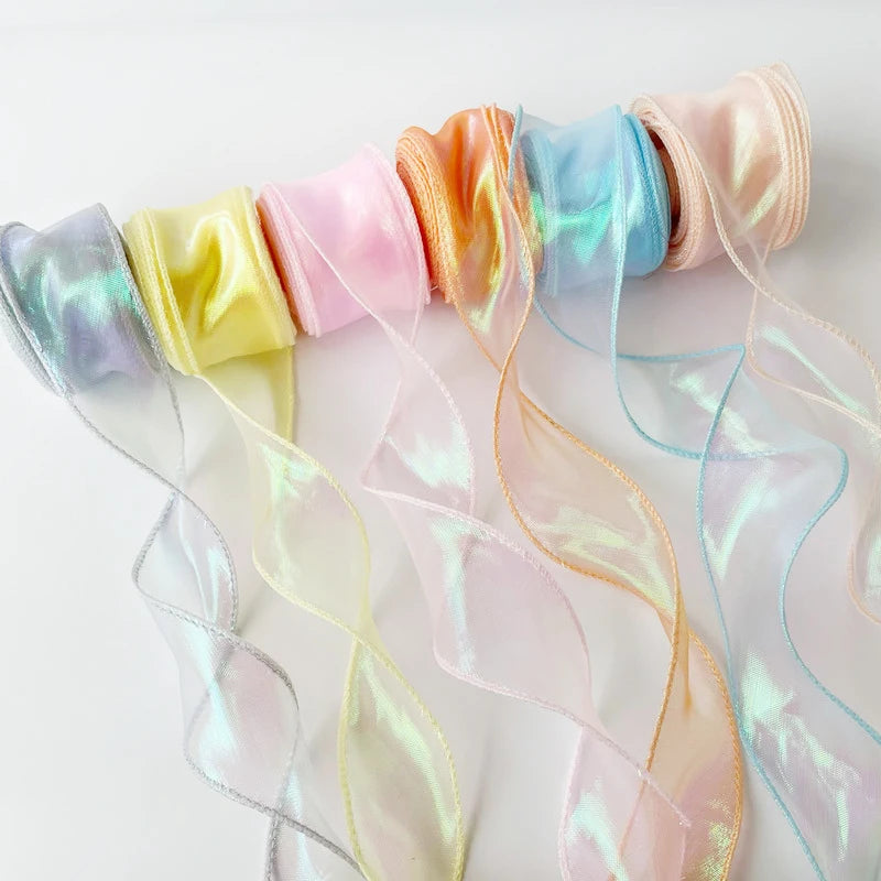 Rainbow Fishtail Ribbons Wave Edge Organza