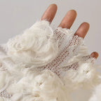 Beige Color Velvet 3D Rose Embossed Embroidered Fabric