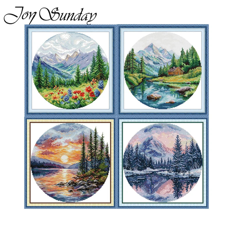Joy Sunday Four Seasons Scenery Stamped Cross Stitch Kits