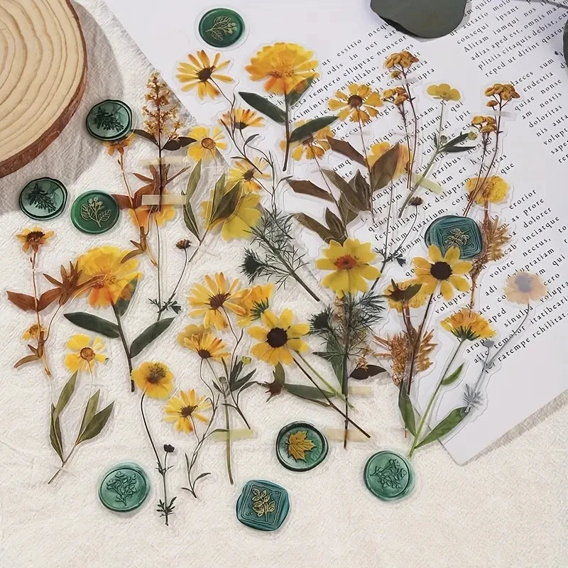 40 pcs Dried Flower Collection Record PET Stickers