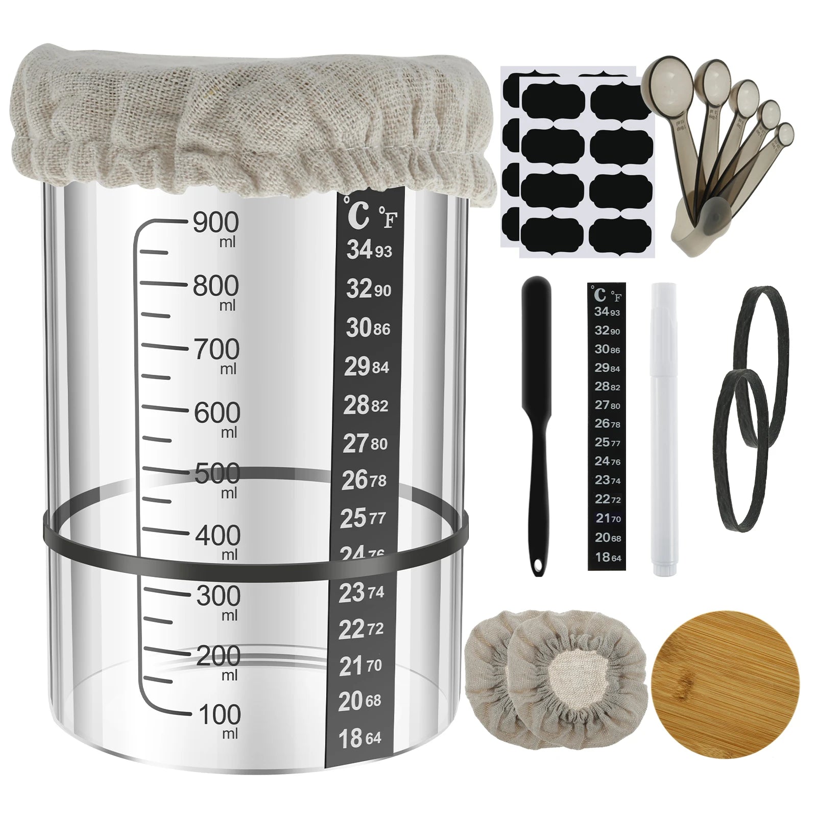 Sourdough Starter Jar Kit 900ml Clear Glass Kitchen Tools